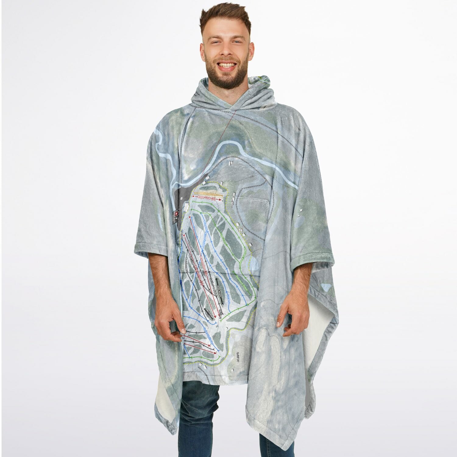 Snowriver Mountain, Michigan Ski Resort Map Flannel Blanket Poncho