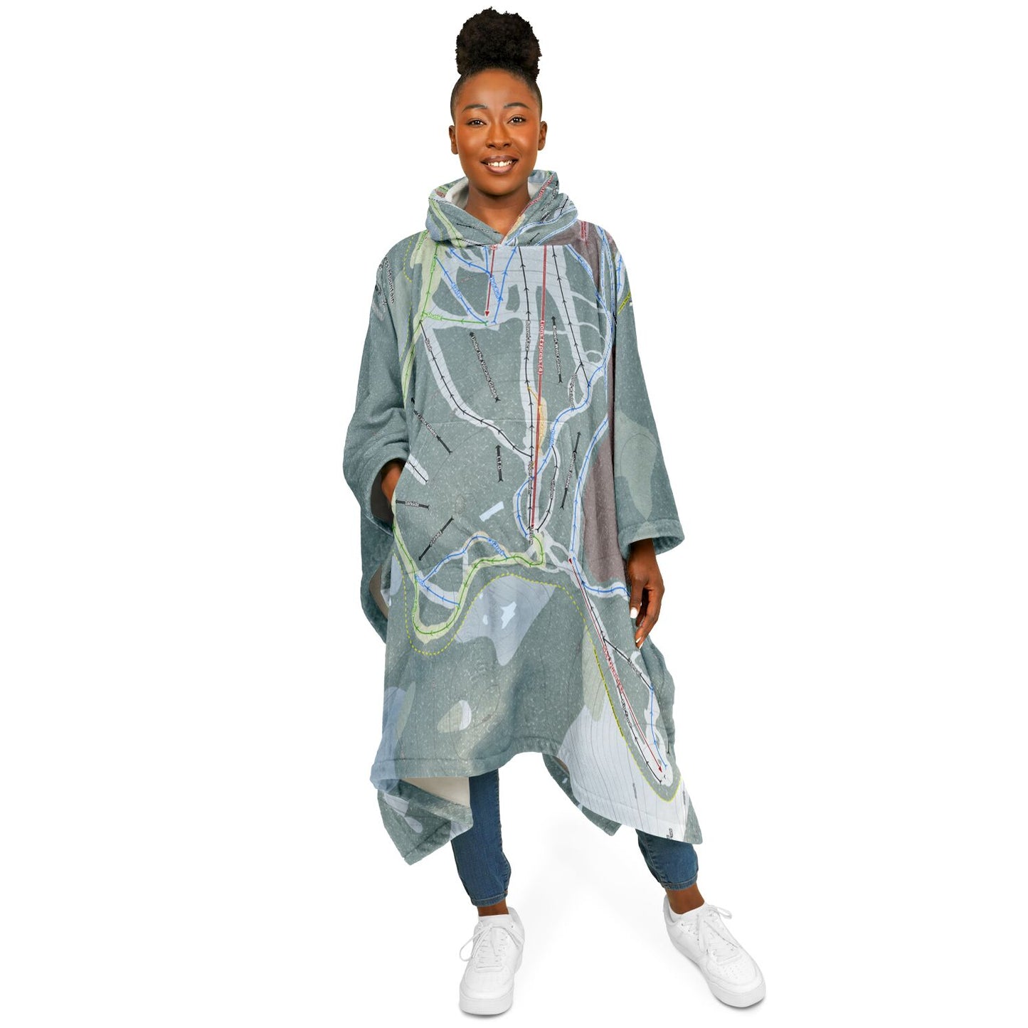 Cypress Mountain, British Columbia Ski Resort Map Flannel Blanket Poncho