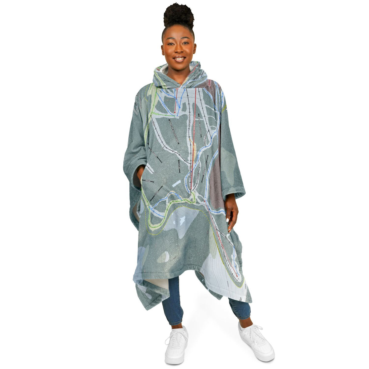 Cypress Mountain, British Columbia Ski Resort Map Flannel Blanket Poncho