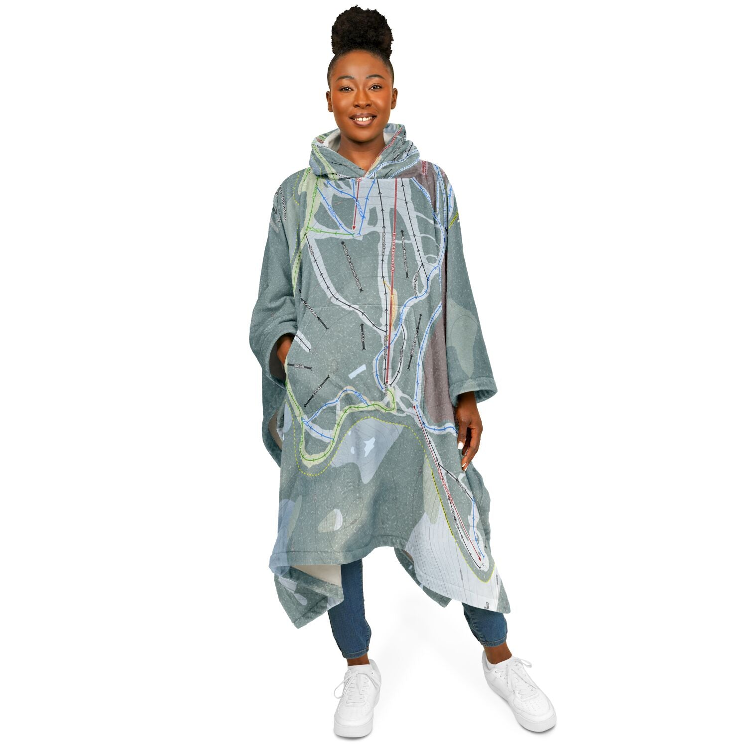 Cypress Mountain, British Columbia Ski Resort Map Flannel Blanket Poncho