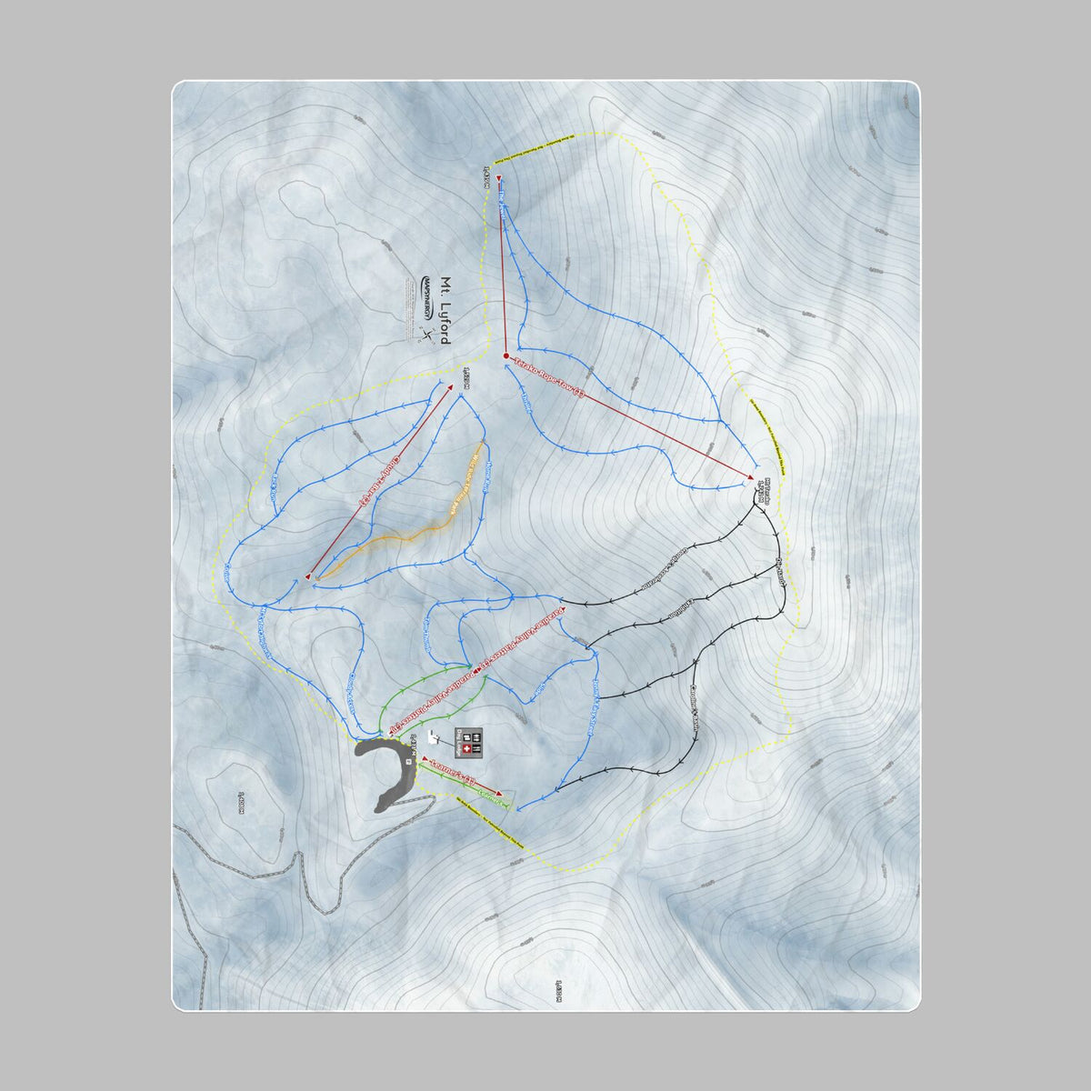 Mt Lyford, New Zealand Ski Resort Map Printed Beach Towel