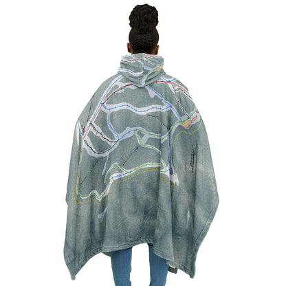 Bluewood, Washington Ski Resort Map Flannel Blanket Poncho