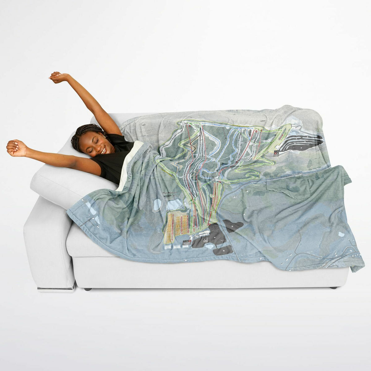 Blue Mountain, Pennsylvania Ski Resort Map Flannel Blanket Poncho