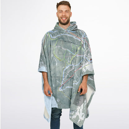 Tamarack, Idaho Ski Resort Map Flannel Blanket Poncho