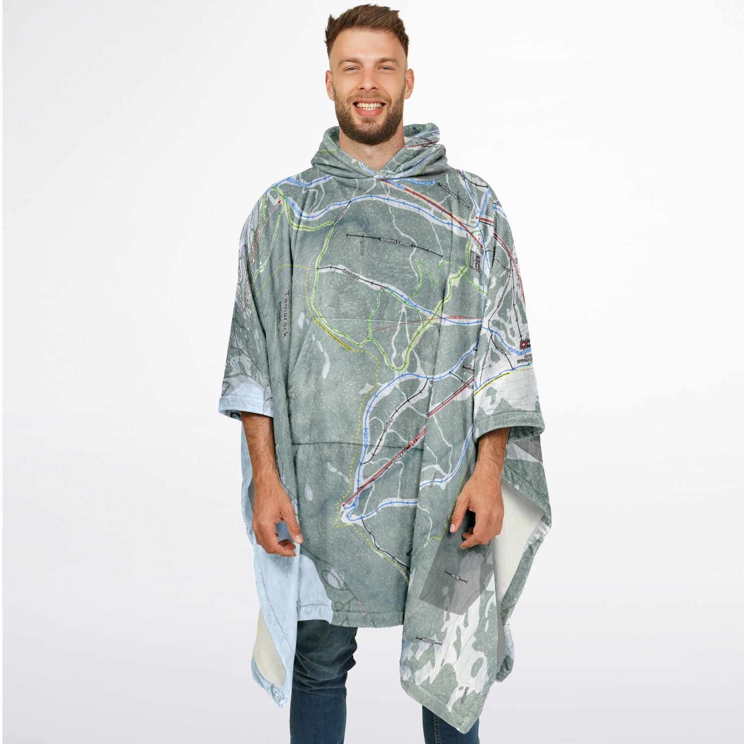 Tamarack, Idaho Ski Resort Map Flannel Blanket Poncho
