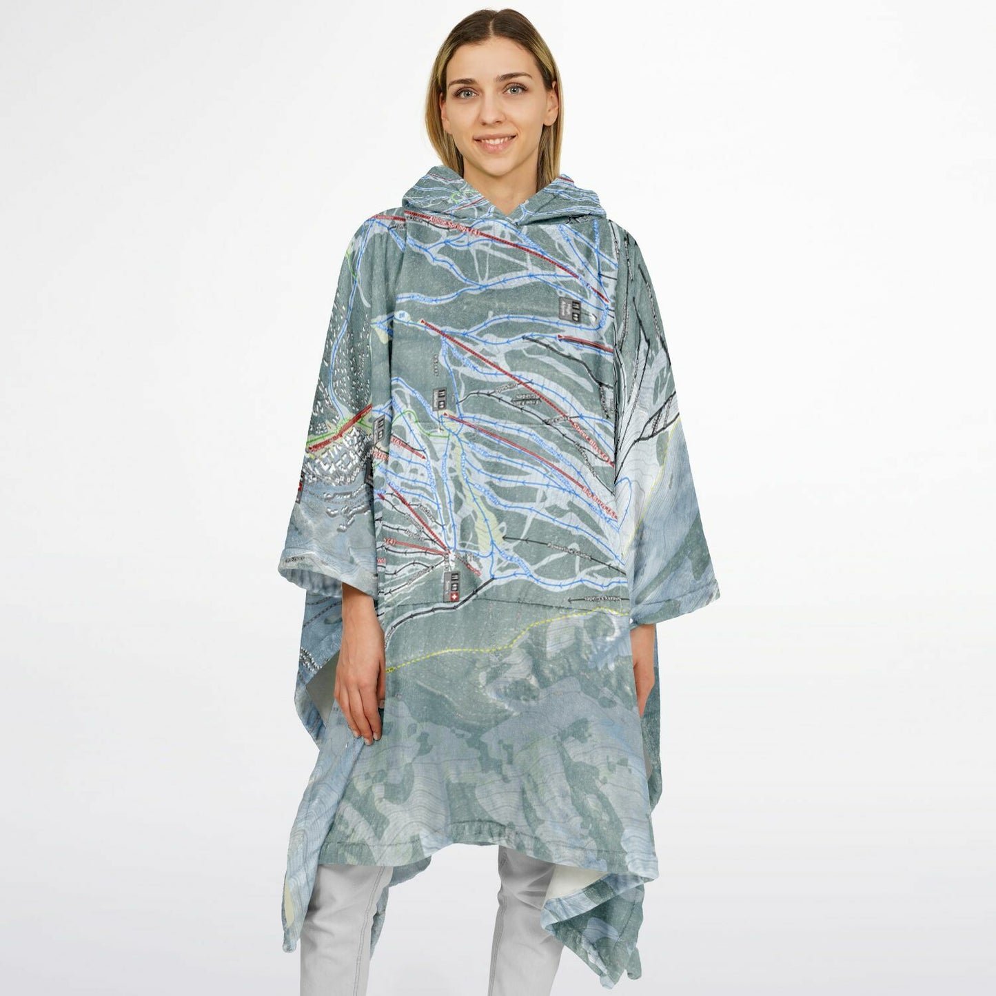 Snowmass, Colorado Ski Resort Map Flannel Blanket Poncho