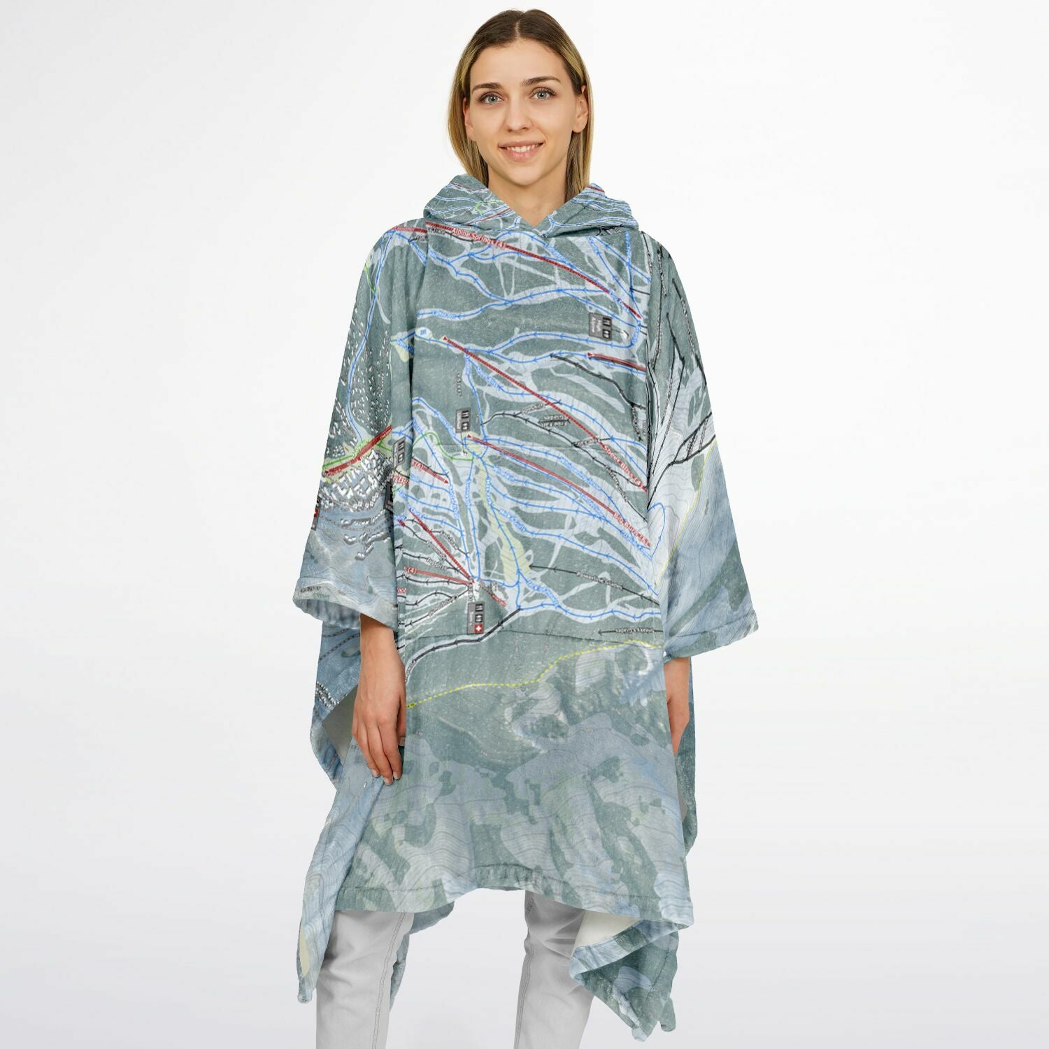 Snowmass, Colorado Ski Resort Map Flannel Blanket Poncho