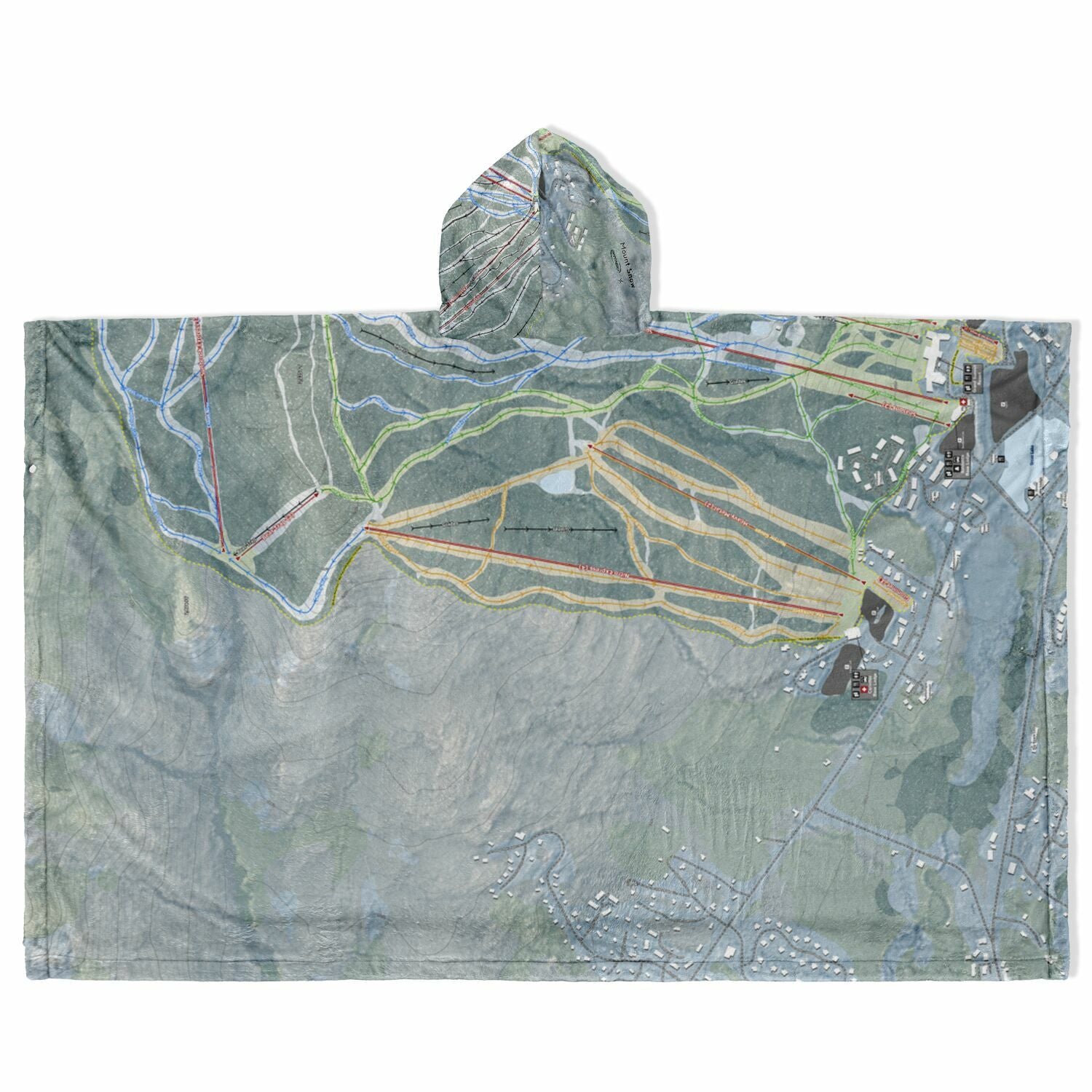 Mount Snow, Vermont Ski Resort Map Flannel Blanket Poncho