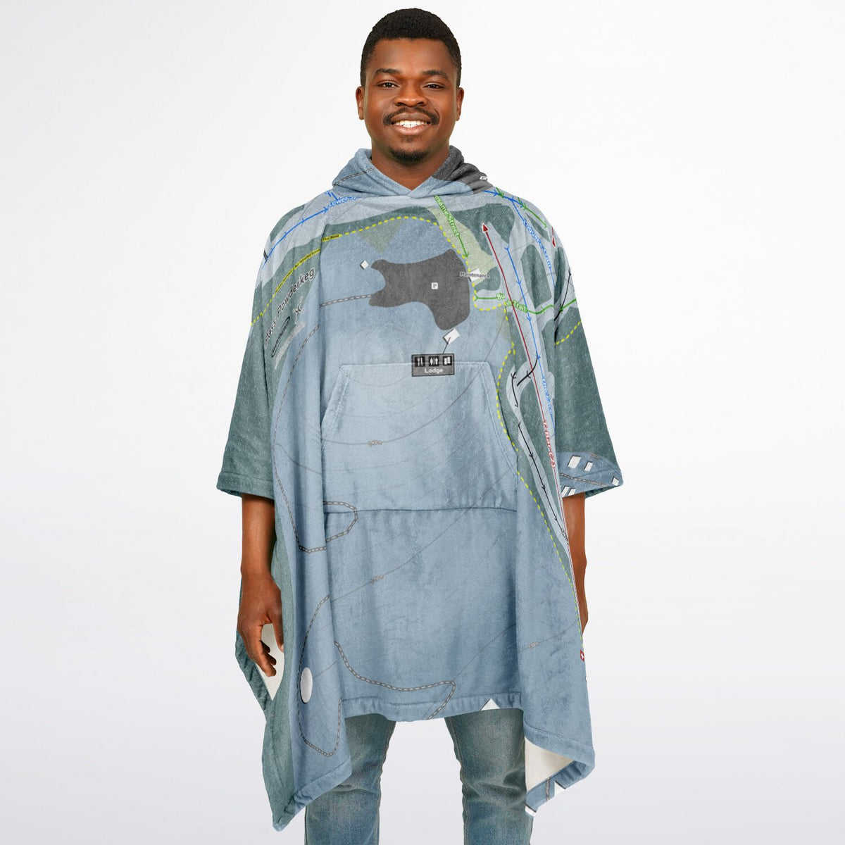 Pass Powderkeg, Alberta Ski Resort Map Flannel Blanket Poncho