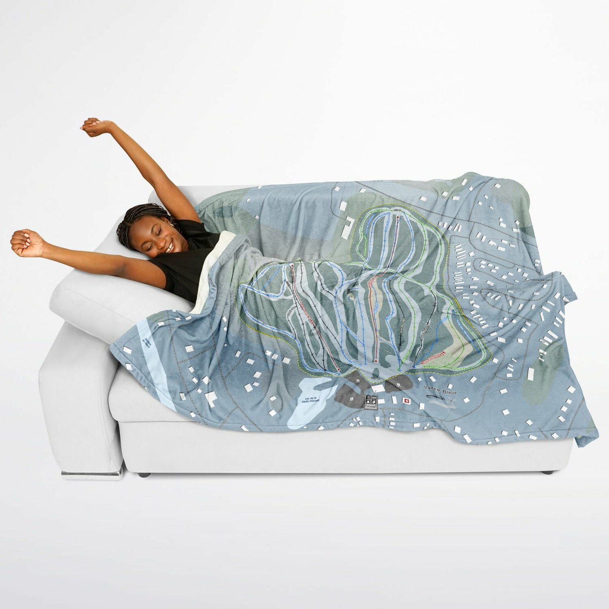 Vallee Bleue, Quebec Ski Resort Map Flannel Blanket Poncho