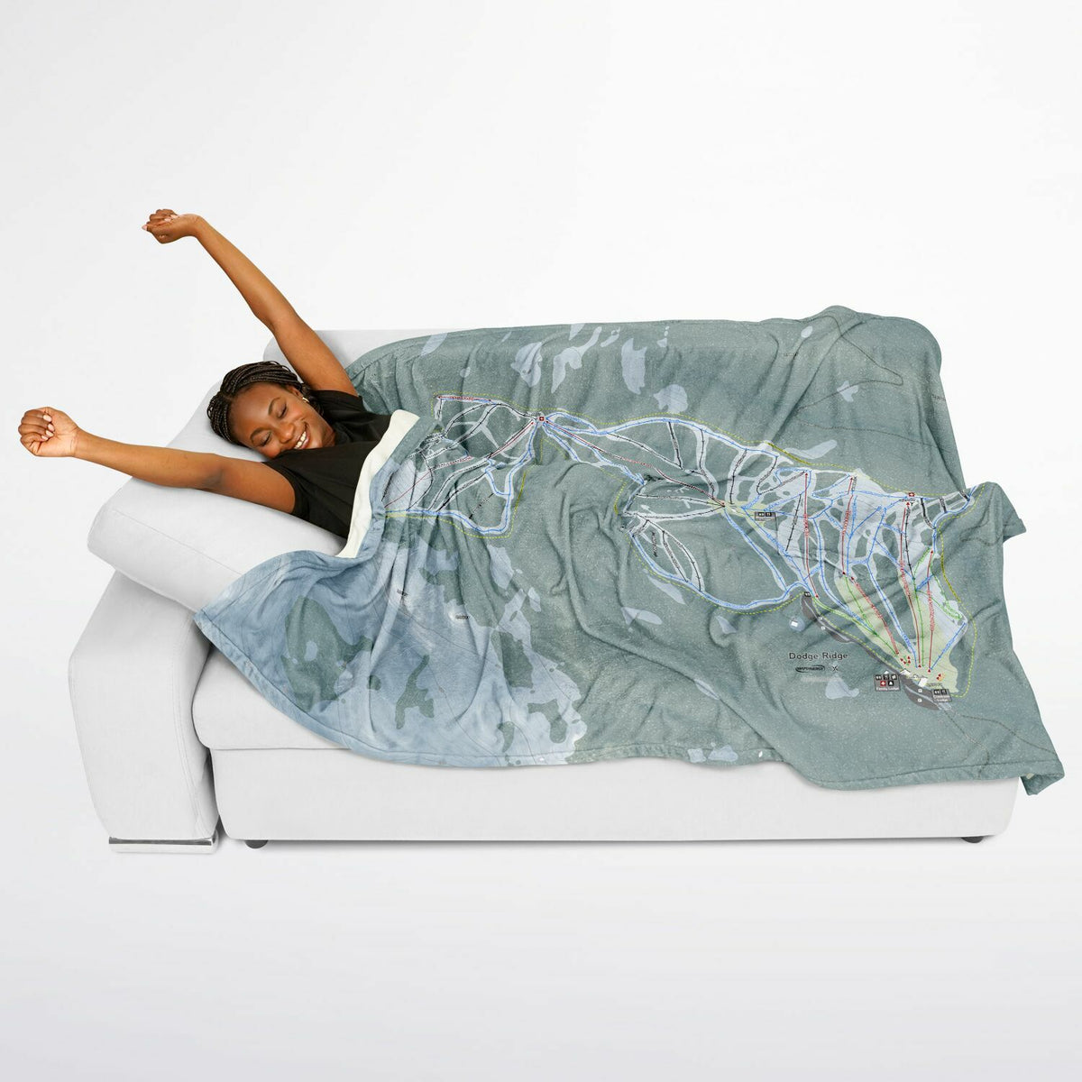 Dodge Ridge, California Ski Resort Map Flannel Blanket Poncho