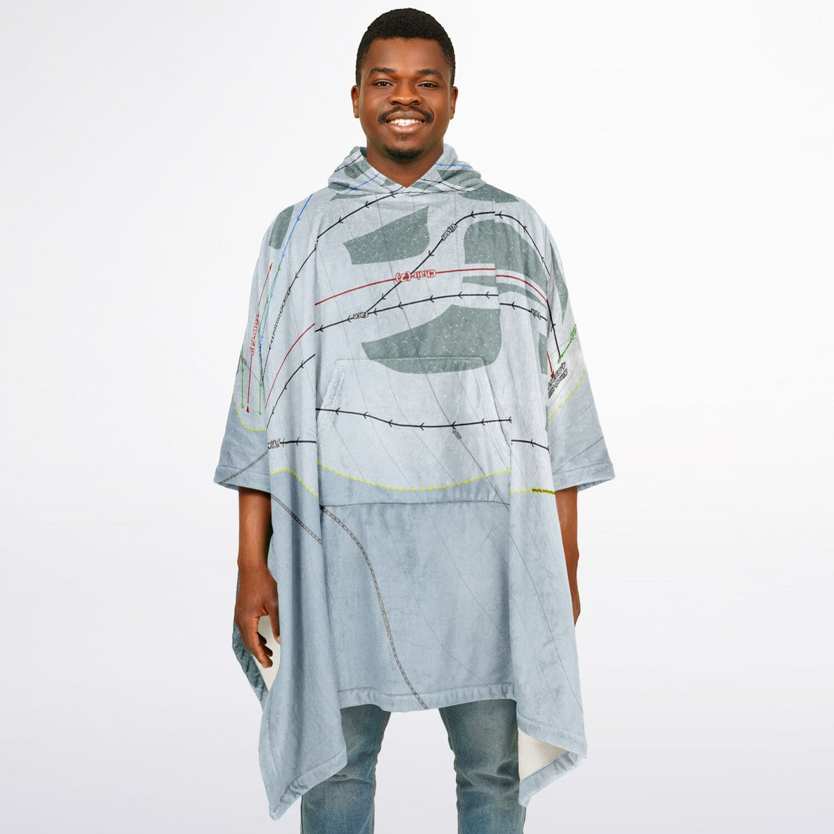 Sitzmark, Washington Ski Resort Map Flannel Blanket Poncho