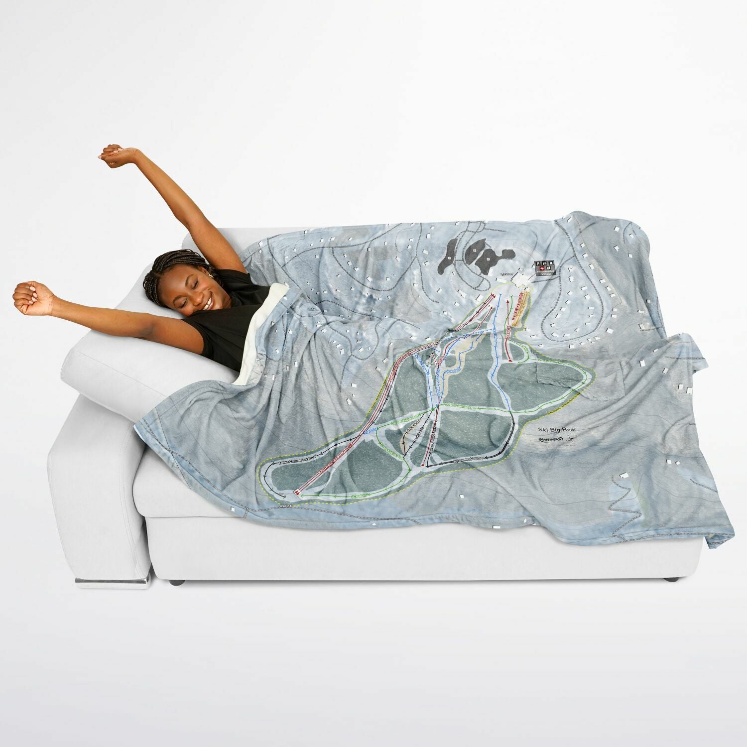 Ski Big Bear, Pennsylvania Ski Resort Map Flannel Blanket Poncho