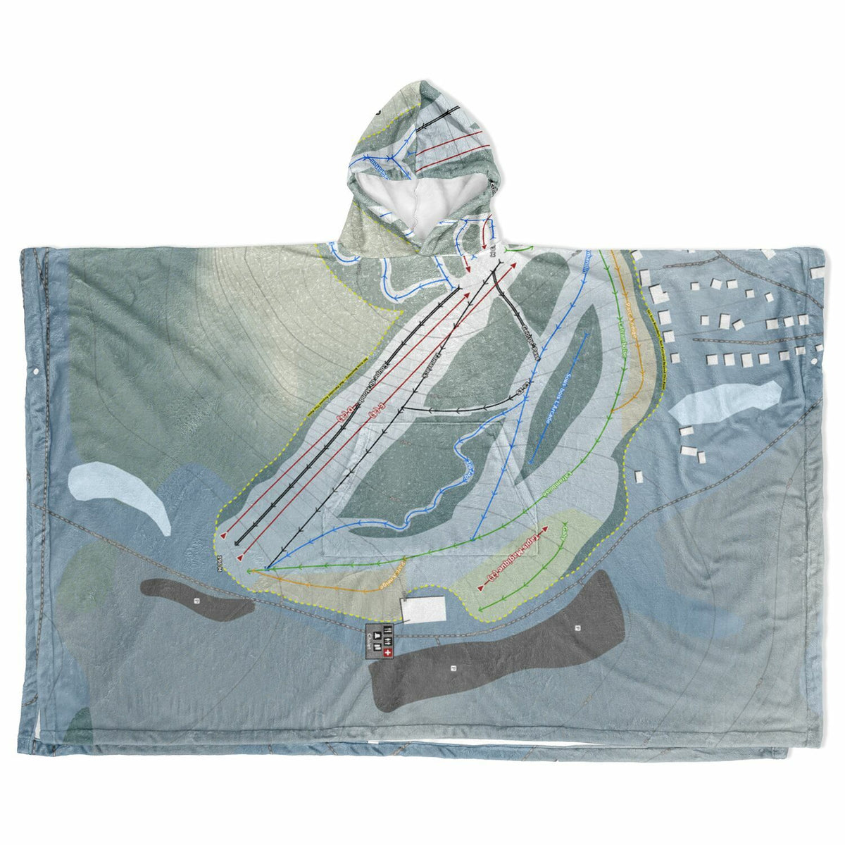 Sommet Gabriel, Quebec Ski Resort Map Flannel Blanket Poncho