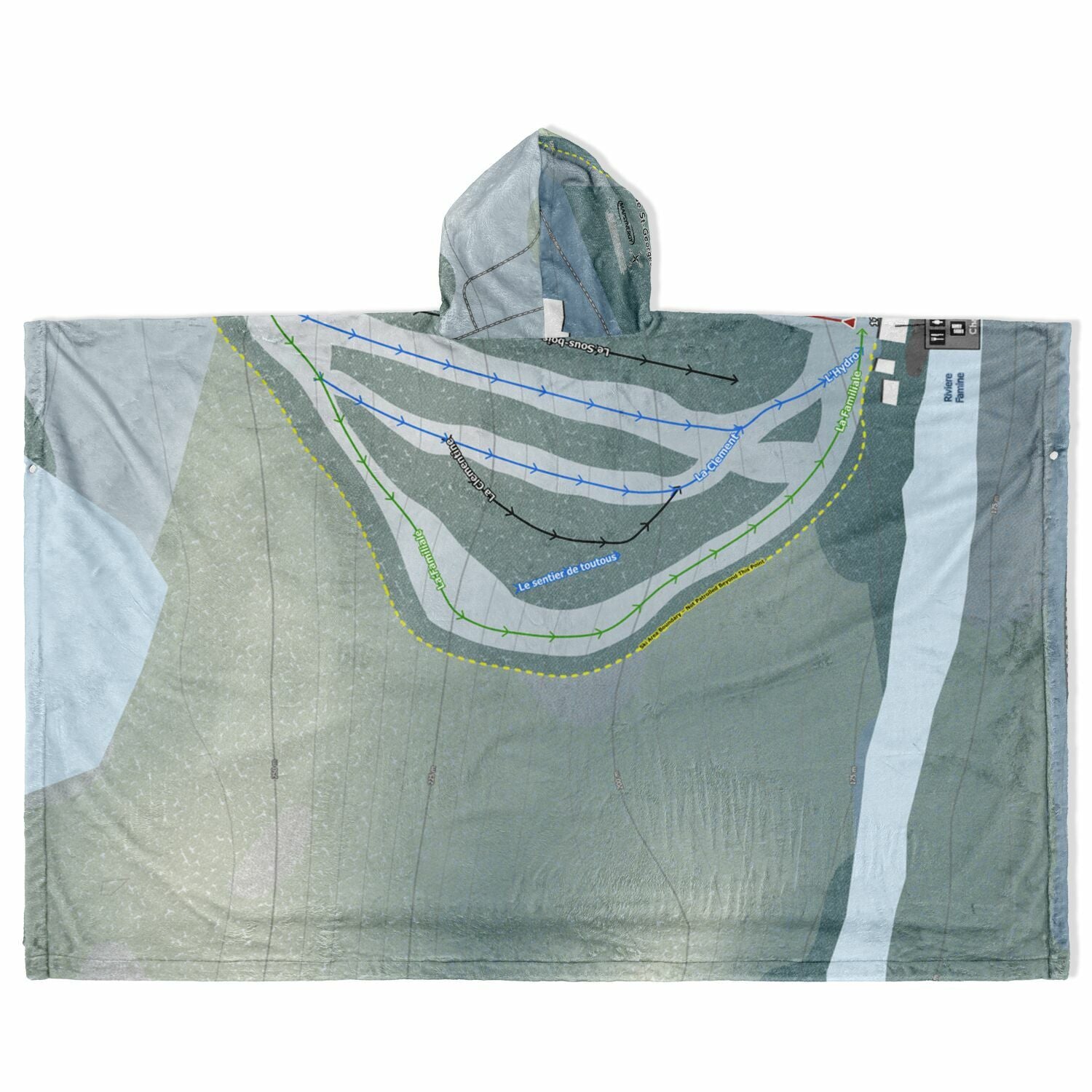 Centre de Ski de St-Georges, Quebec Ski Resort Map Flannel Blanket Poncho