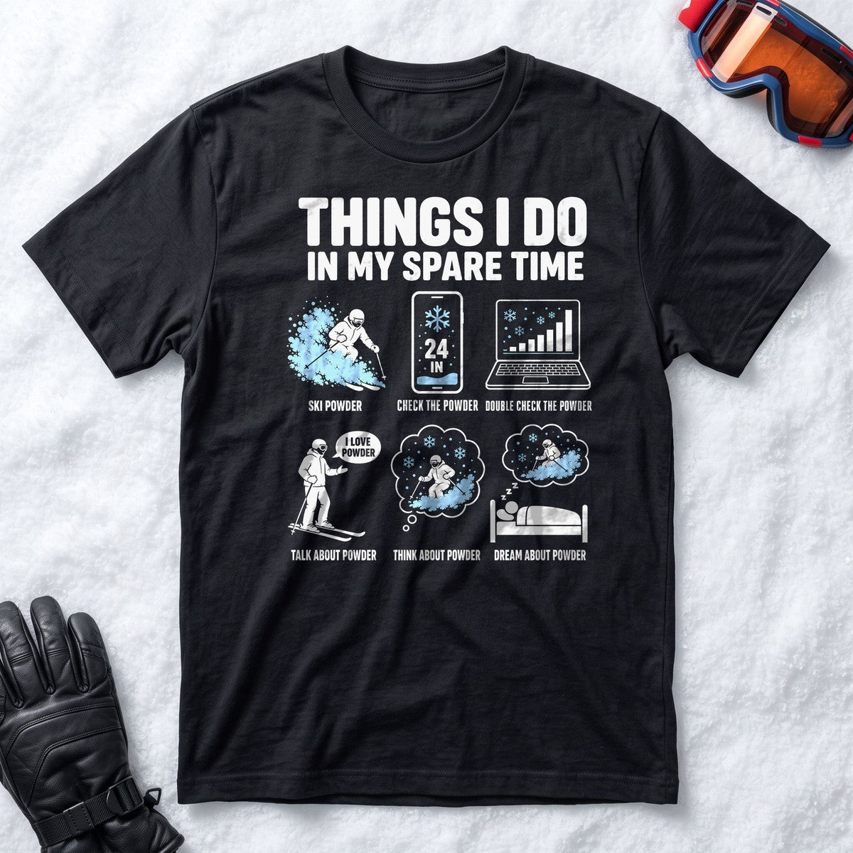 Spare Time Ski Powder - T-Shirt (Black)