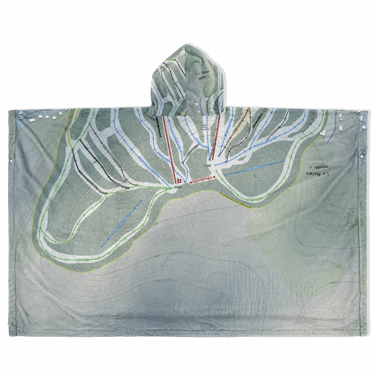 Le Relais, Quebec Ski Resort Map Flannel Blanket Poncho