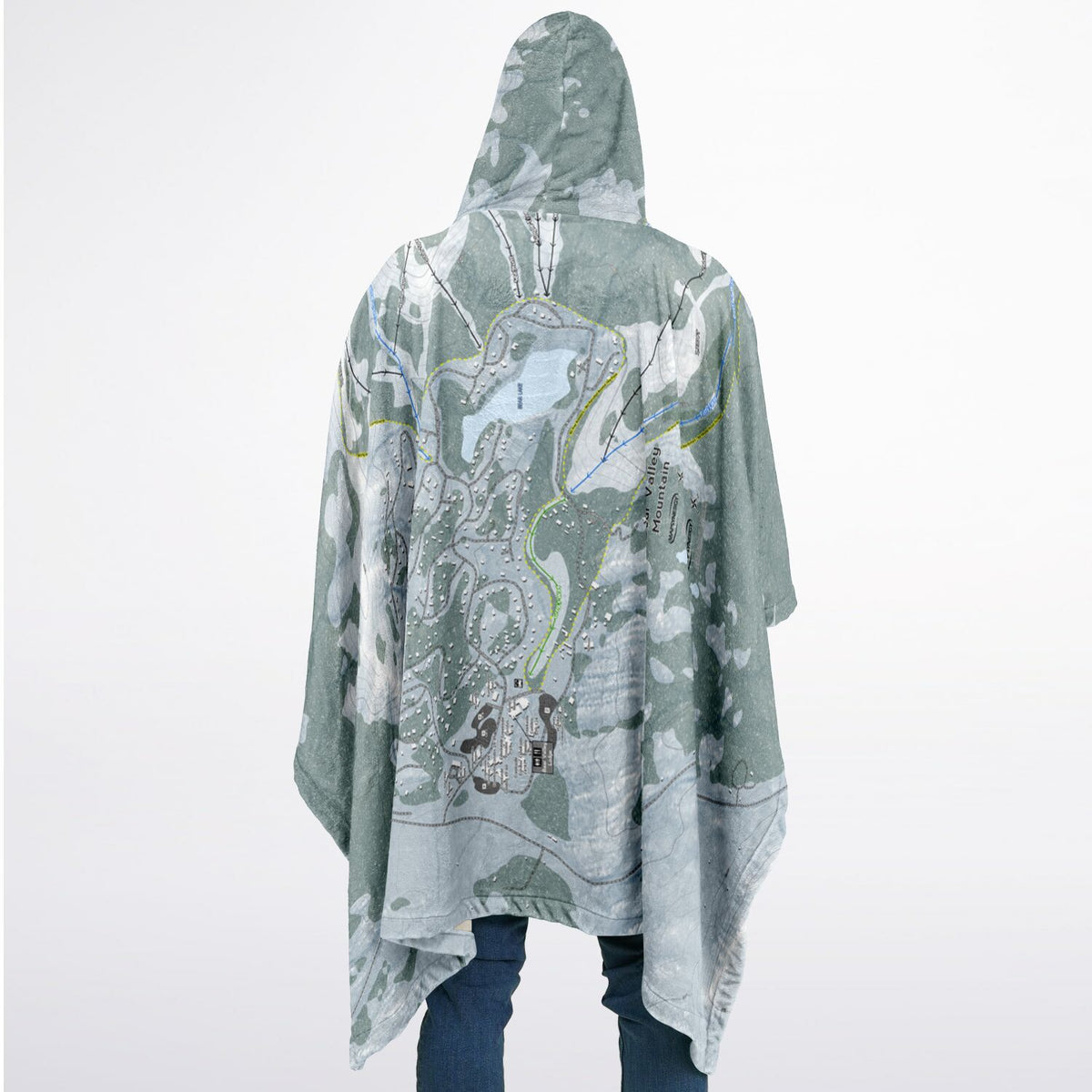 Bear Valley Mountain, California Ski Resort Map Flannel Blanket Poncho