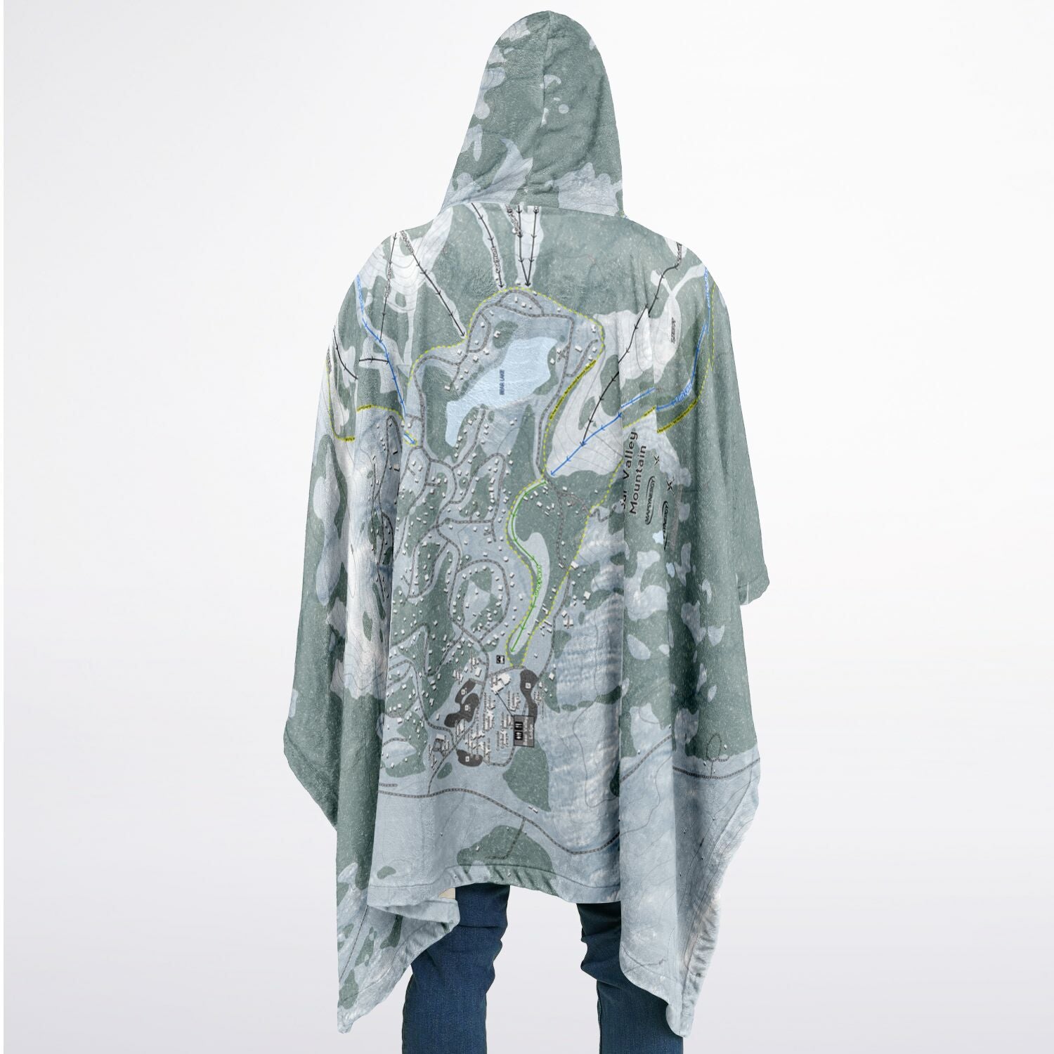 Bear Valley Mountain, California Ski Resort Map Flannel Blanket Poncho