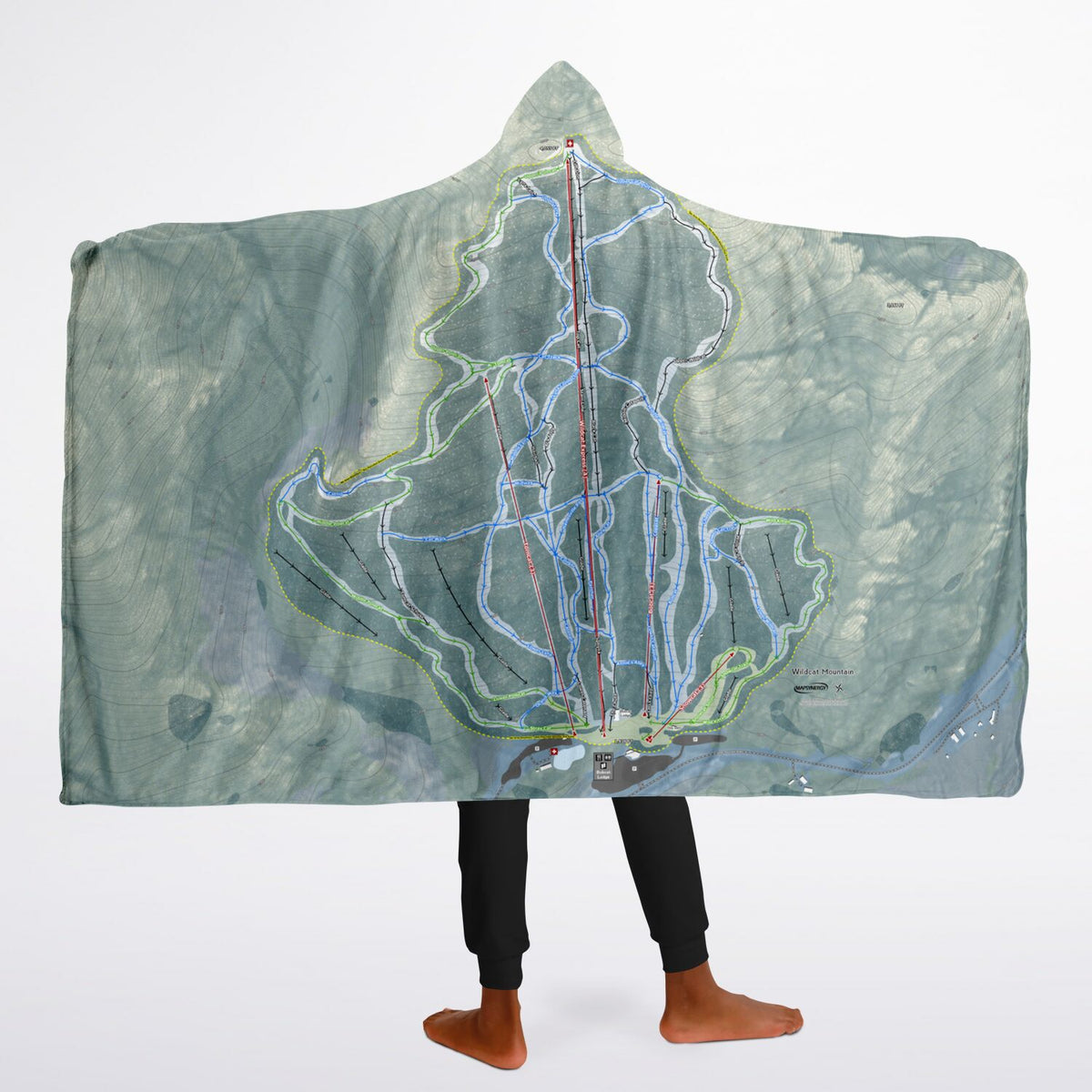 Wildcat Mountain, New Hampshire Ski Trail Map - Youth Hooded Blanket