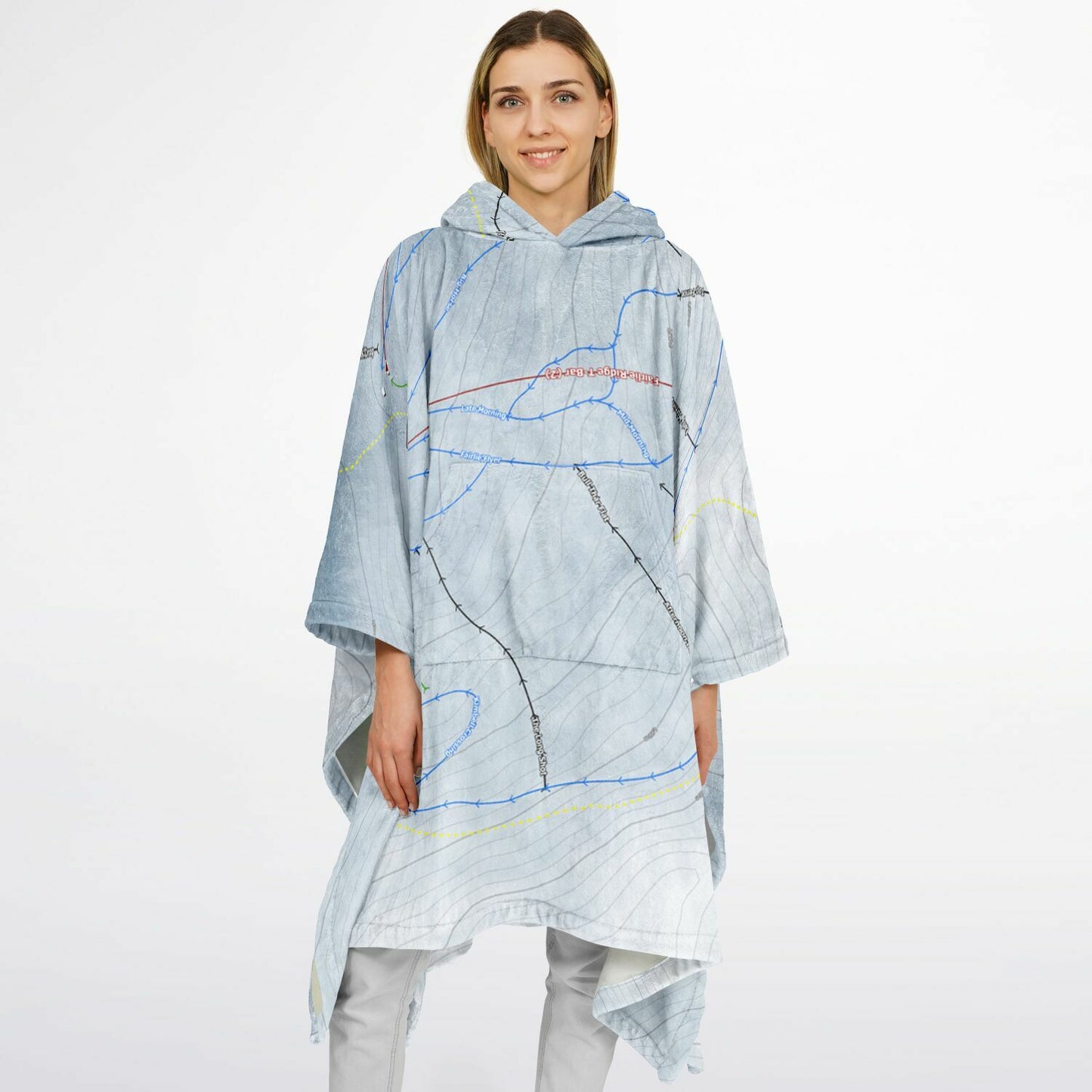 Mt Dobson, New Zealand Ski Resort Map Flannel Blanket Poncho - Powderaddicts