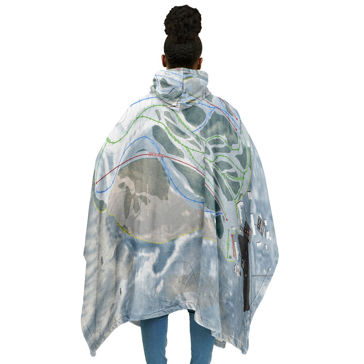 Caberfae Peaks, Michigan Ski Resort Map Flannel Blanket Poncho