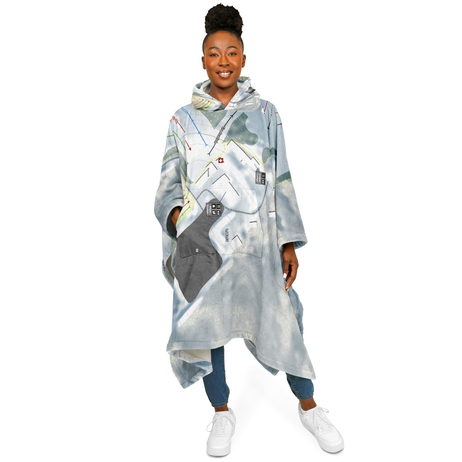 Swiss Valley, Michigan Ski Resort Map Flannel Blanket Poncho