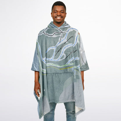 Saskadena Six, Vermont Ski Resort Map Flannel Blanket Poncho