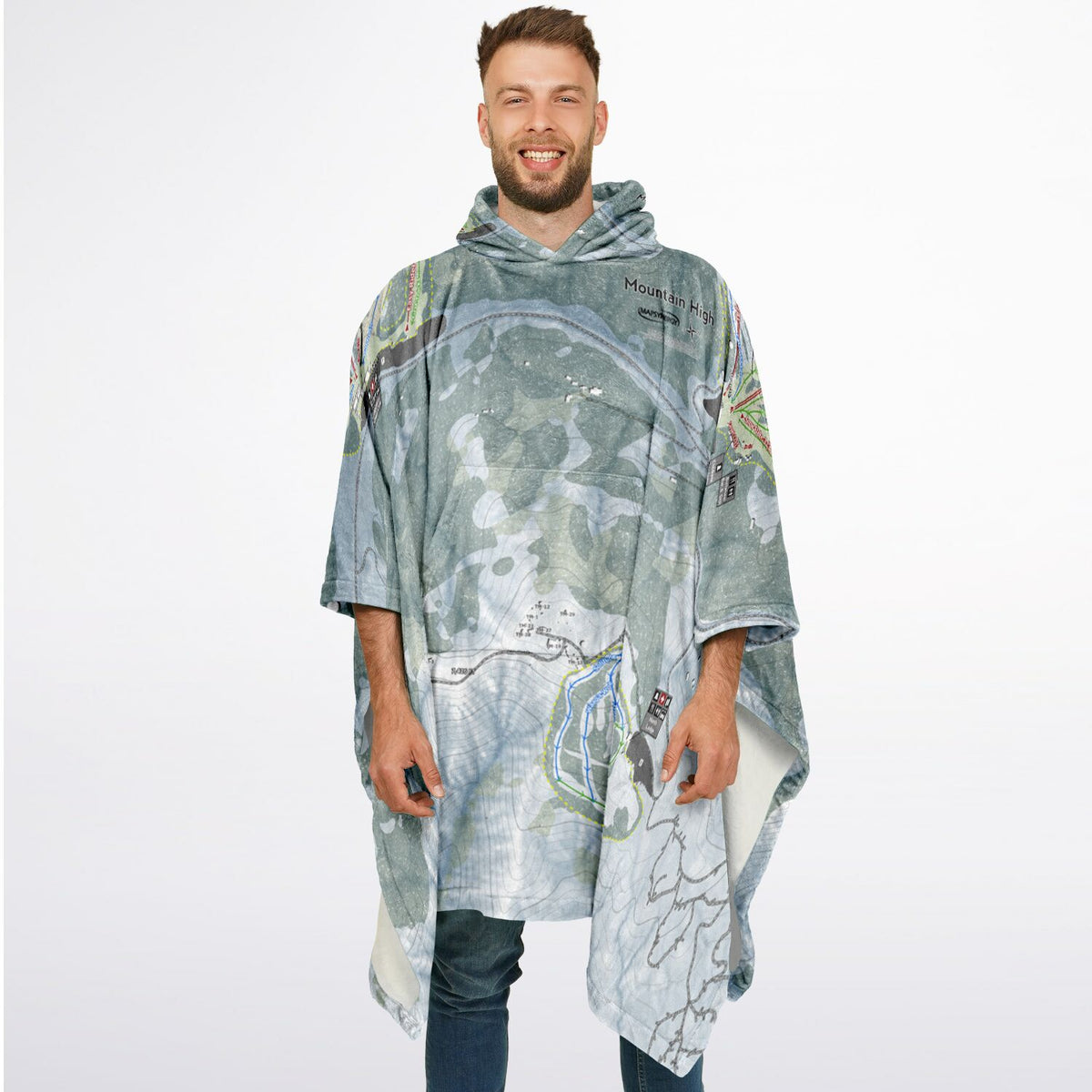 Mountain High, California Ski Resort Map Flannel Blanket Poncho