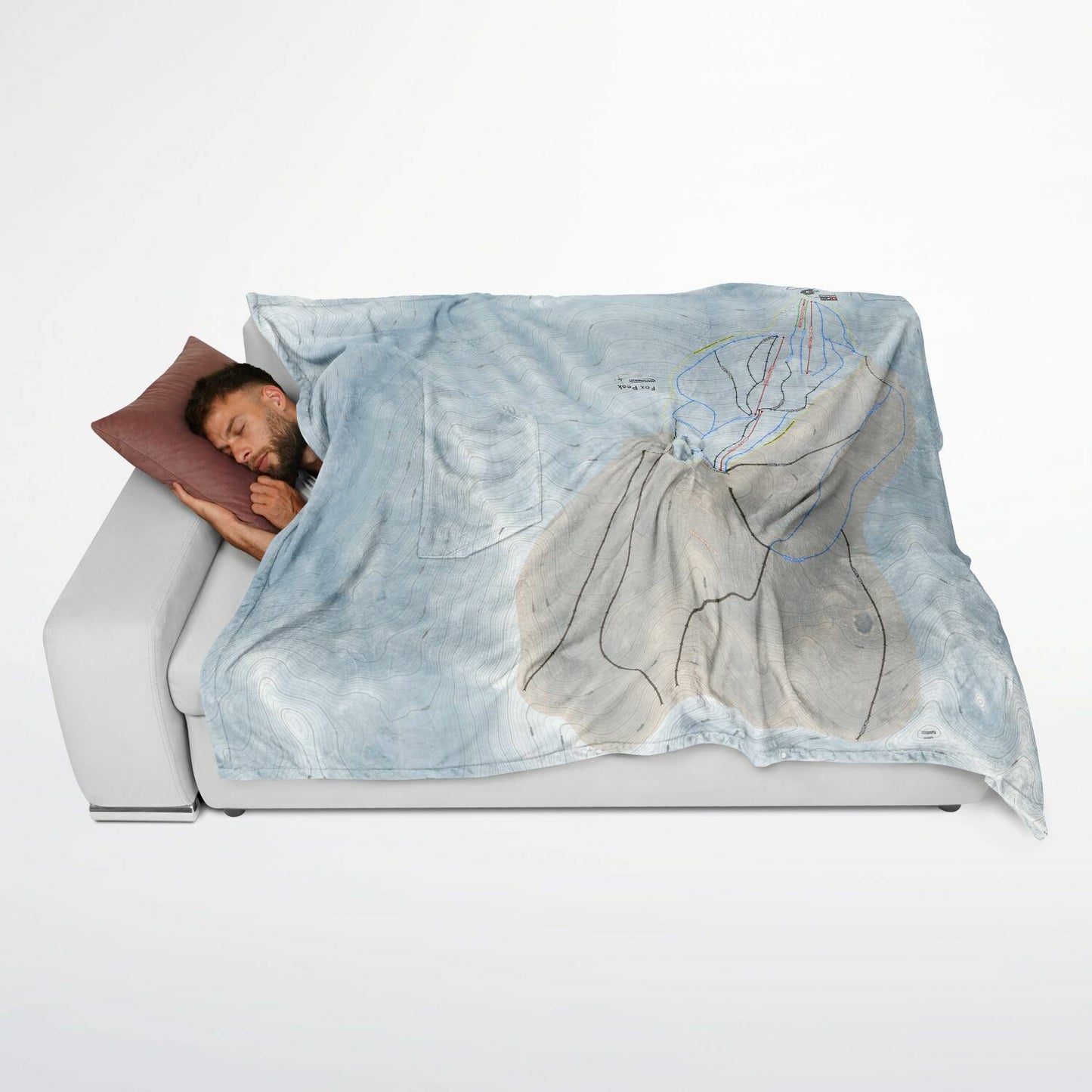 Fox Peak, New Zealand Ski Resort Map Flannel Blanket Poncho - Powderaddicts