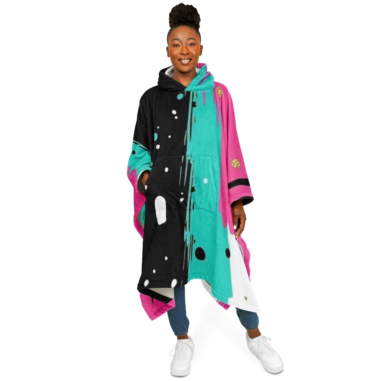 Pop Art Brush Strokes, Flannel Blanket Poncho