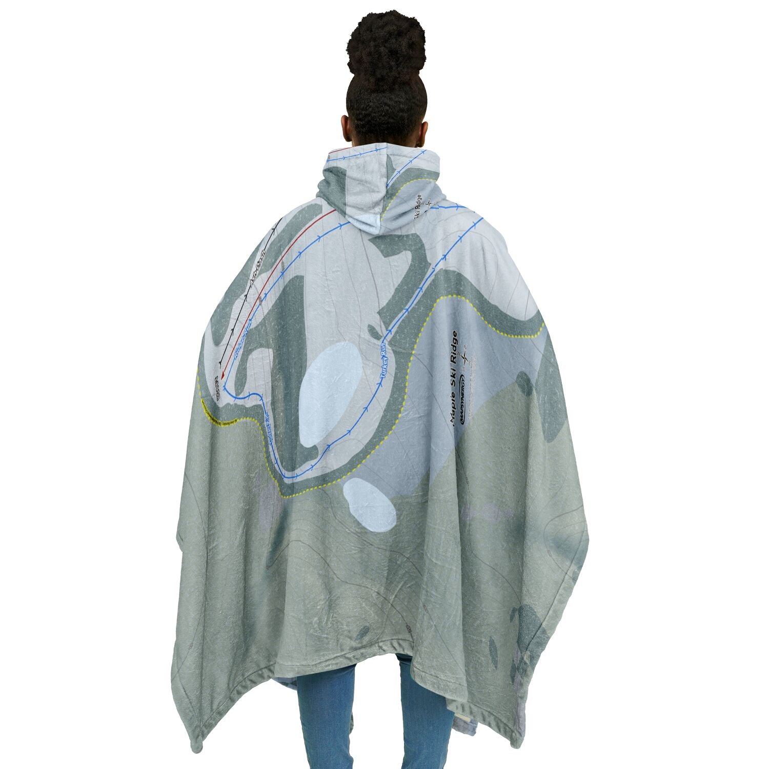 Maple Ski Ridge, New York Ski Resort Map Flannel Blanket Poncho