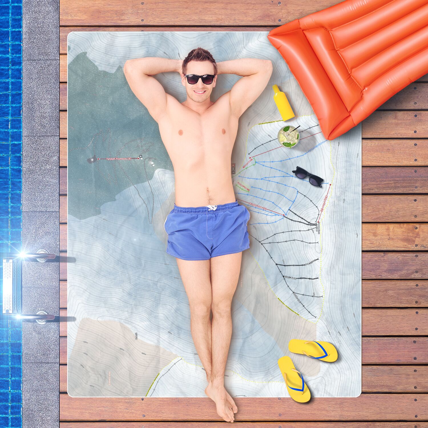 Broken River, New Zealand Ski Resort Map Printed Beach Towel