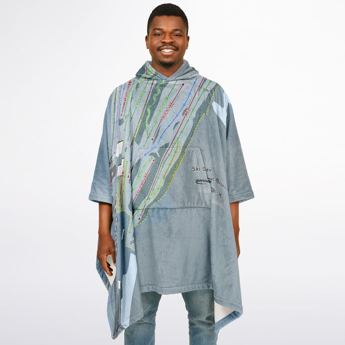Ski Saint-Bruno, Quebec Ski Resort Map Flannel Blanket Poncho
