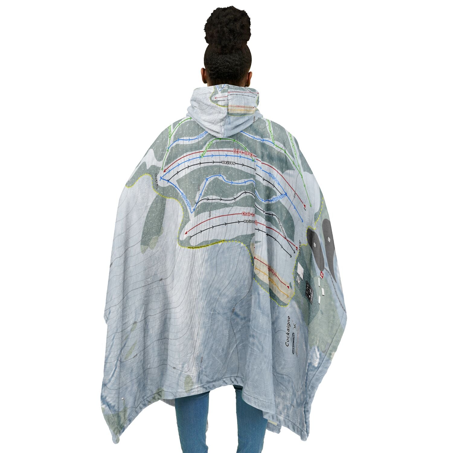 Cockaigne, New York Ski Resort Map Flannel Blanket Poncho