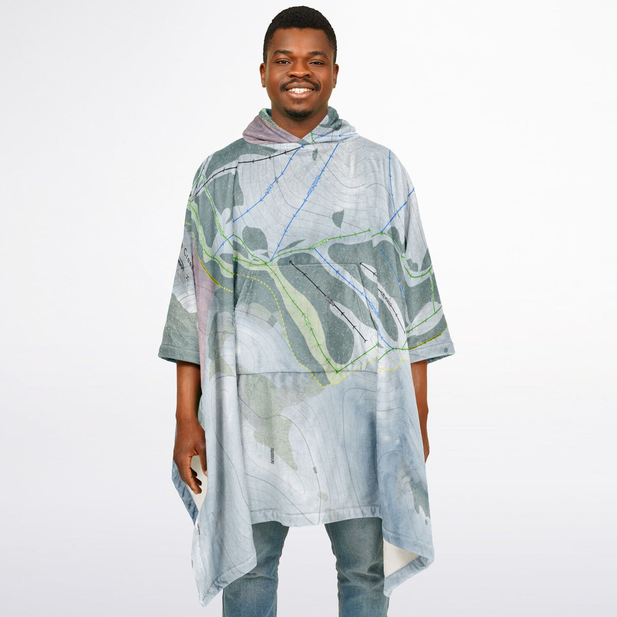 Pine Creek, Wyoming Ski Resort Map Flannel Blanket Poncho