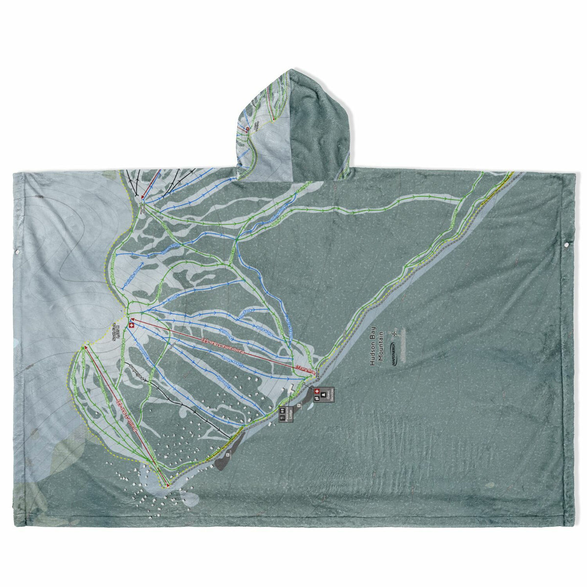 Hudson Bay Mountain, British Columbia Ski Resort Map Flannel Blanket Poncho