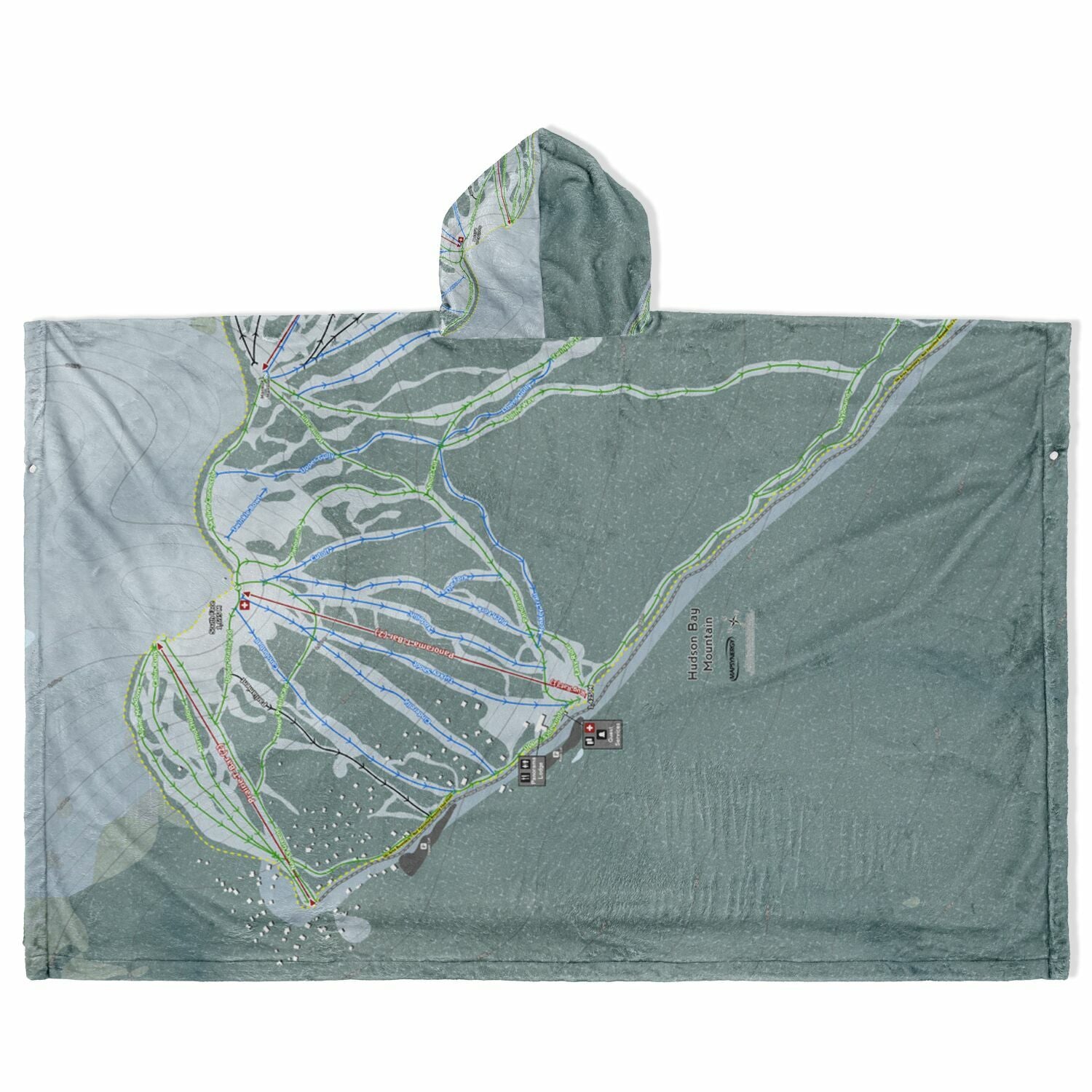 Hudson Bay Mountain, British Columbia Ski Resort Map Flannel Blanket Poncho