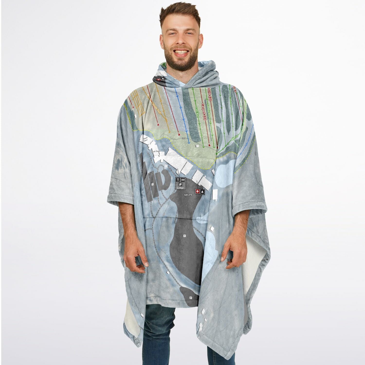 Bear Creek, Pennsylvania Ski Resort Map Flannel Blanket Poncho