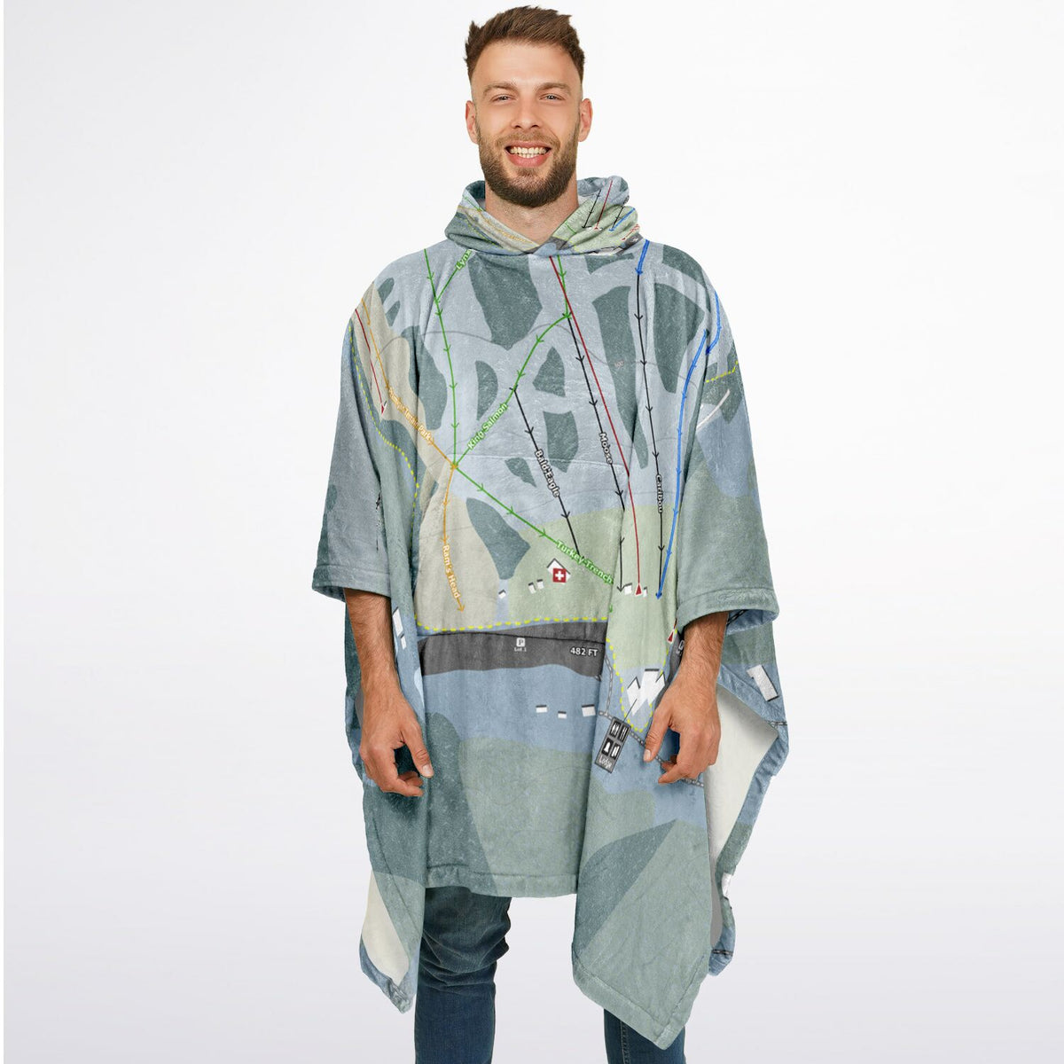 Hilltop, Alaska Ski Resort Map Flannel Blanket Poncho