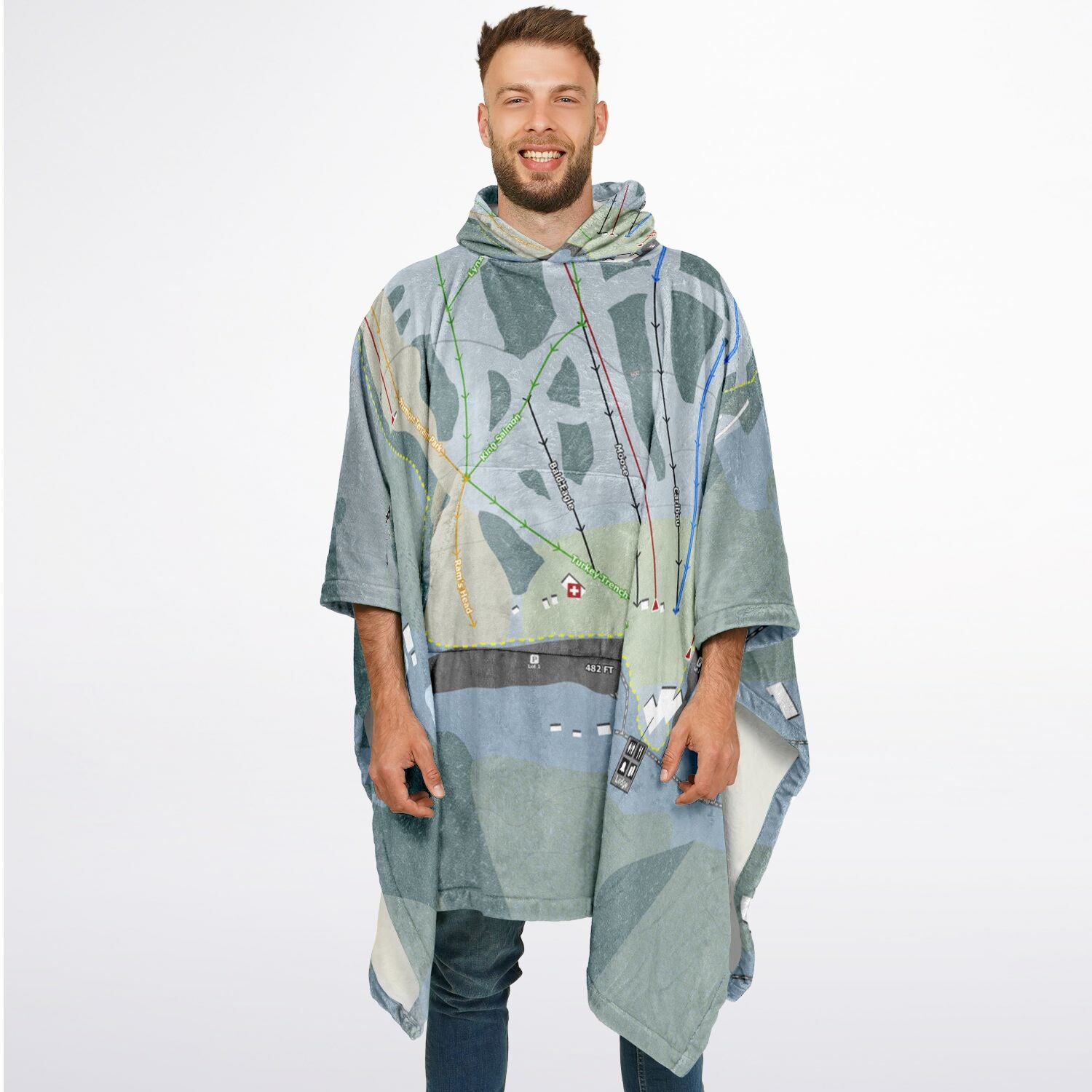 Hilltop, Alaska Ski Resort Map Flannel Blanket Poncho