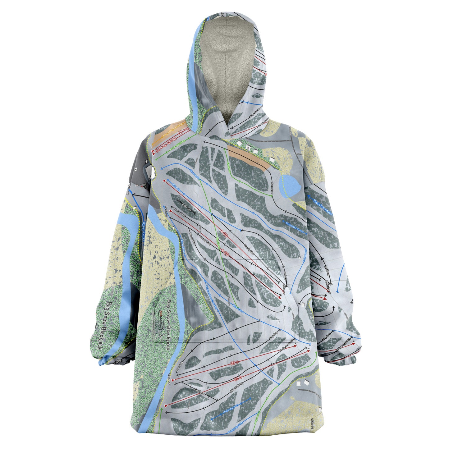 Big Snow BlackJack, Michigan Ski Trail Map Snug Hoodie - Powderaddicts