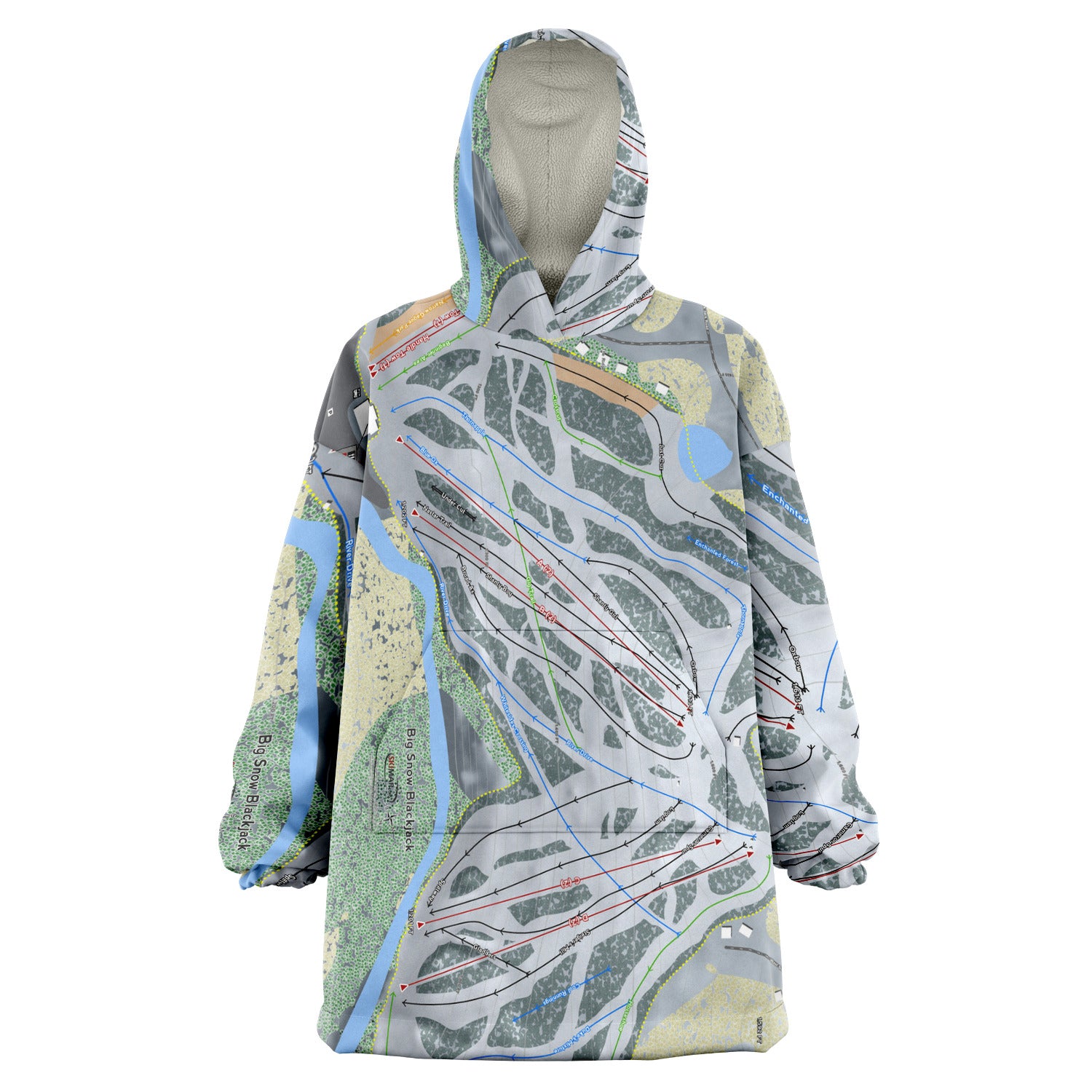 Big Snow BlackJack, Michigan Ski Trail Map Snug Hoodie - Powderaddicts