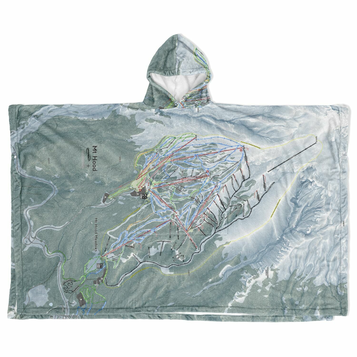 Mt Hood, Oregon Ski Resort Map Flannel Blanket Poncho