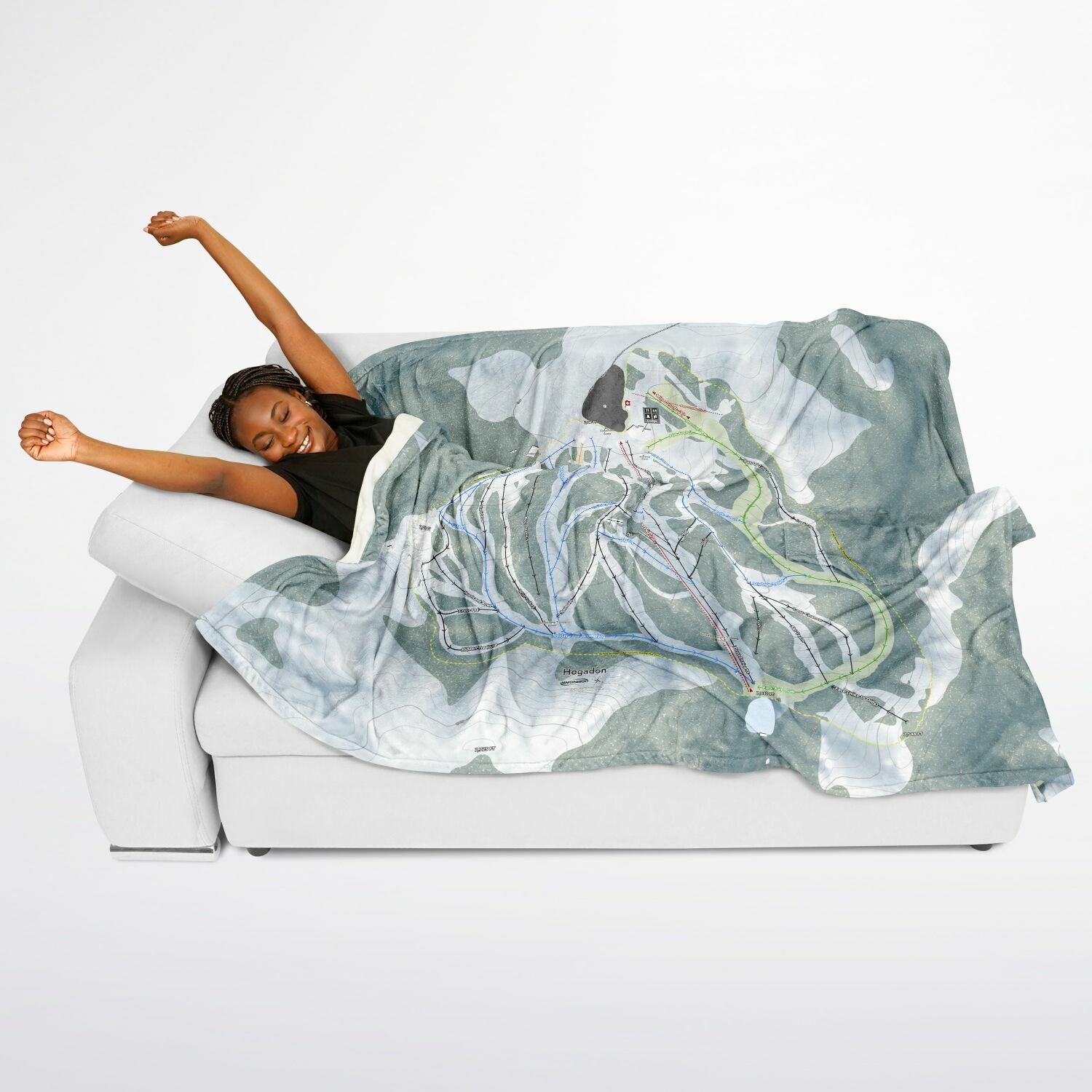 Hogadon, Wyoming Ski Resort Map Flannel Blanket Poncho