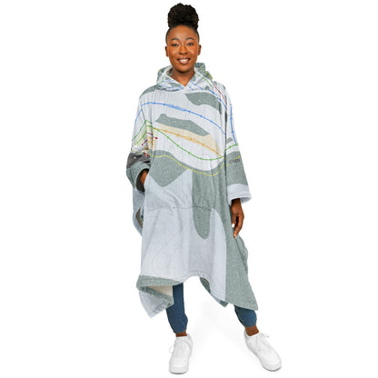 Snowhaven, Idaho Ski Resort Map Flannel Blanket Poncho