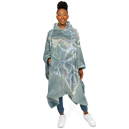49 Degrees North, Washington Ski Resort Map Flannel Blanket Poncho