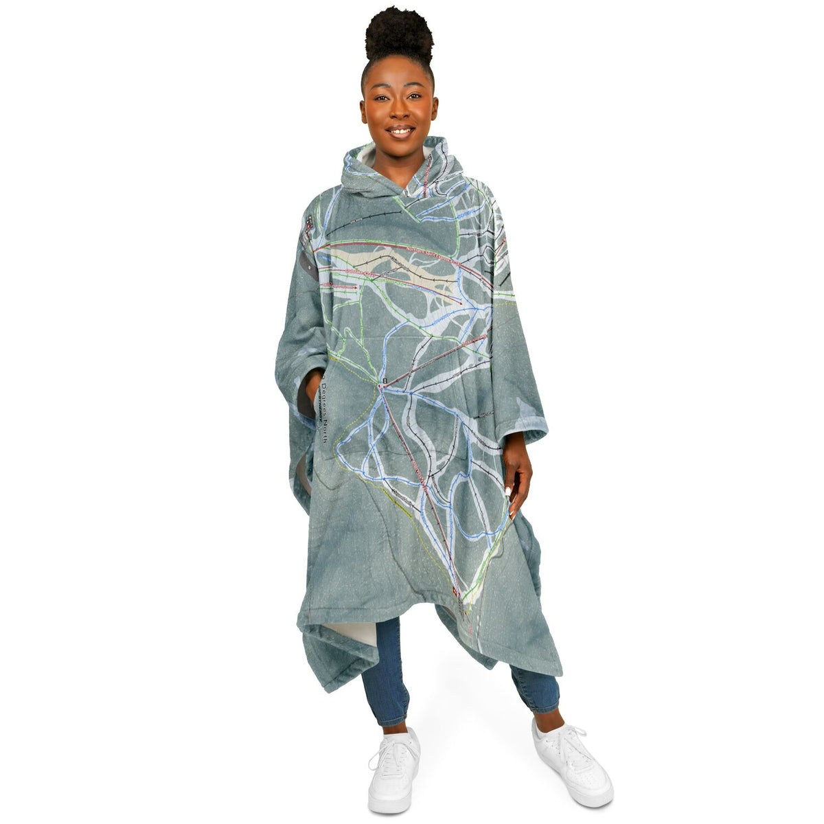 49 Degrees North, Washington Ski Resort Map Flannel Blanket Poncho