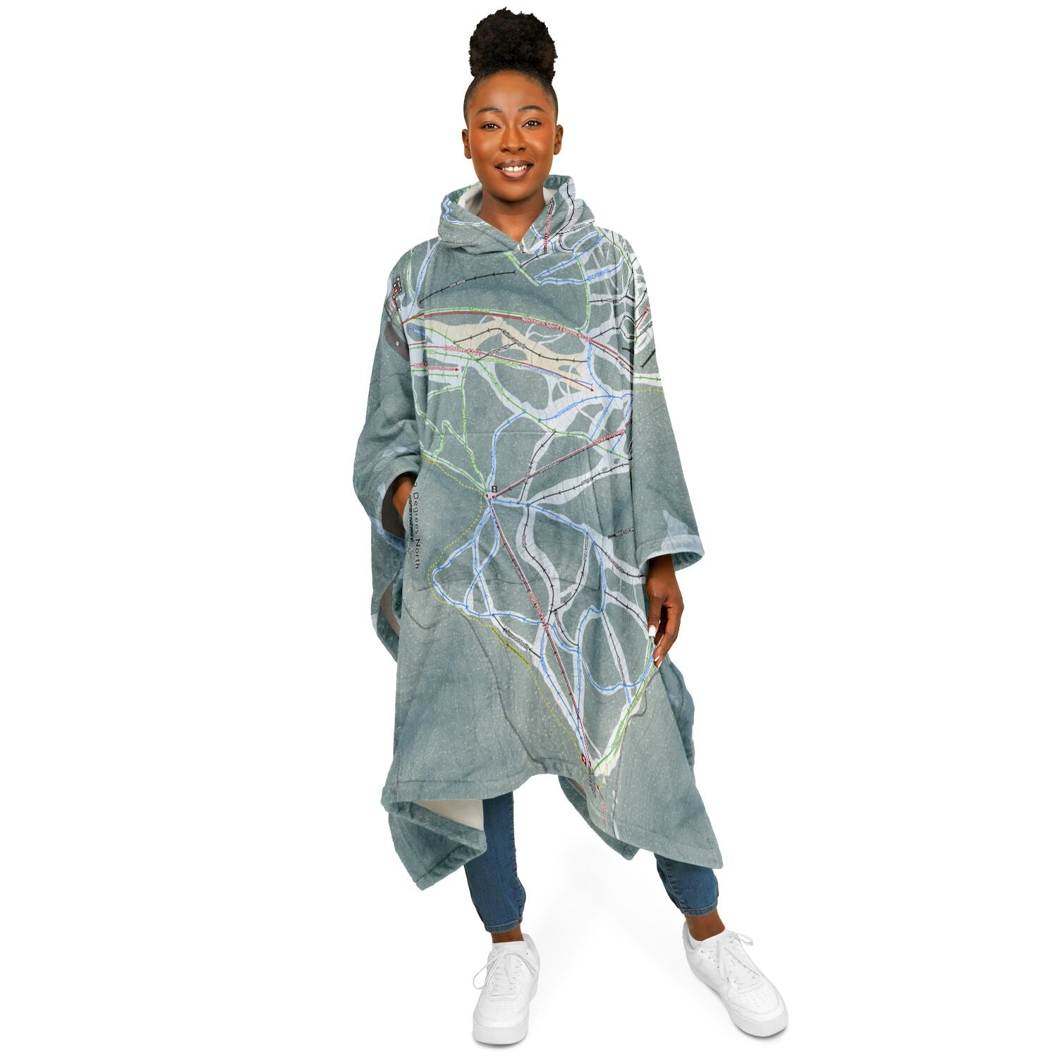 49 Degrees North, Washington Ski Resort Map Flannel Blanket Poncho