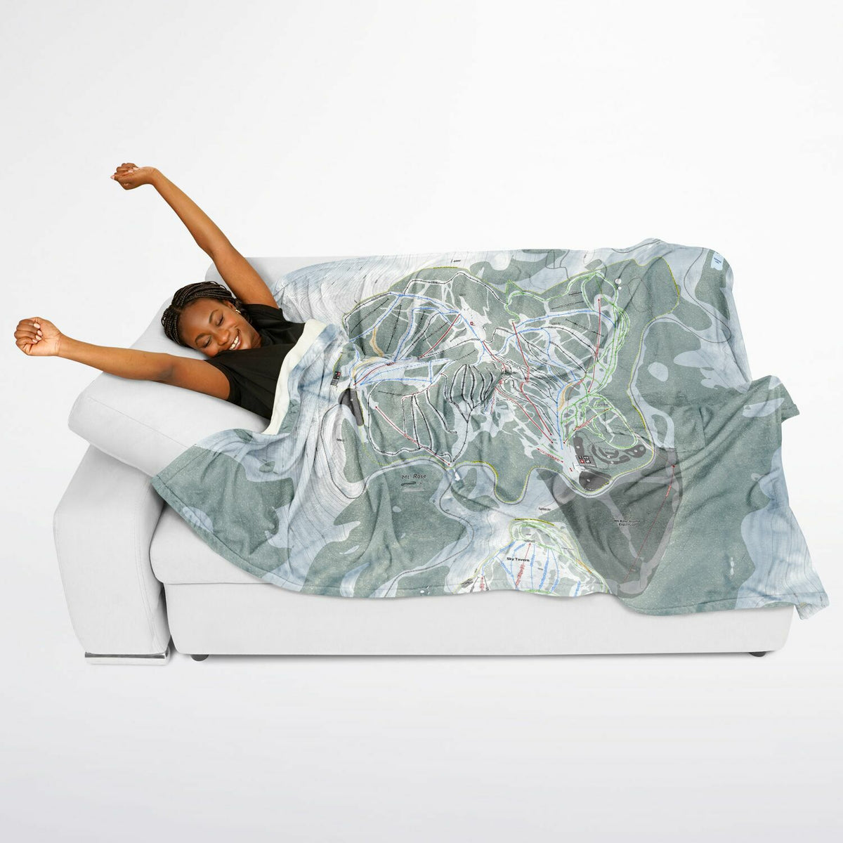 Mt Rose, Nevada Ski Resort Map Flannel Blanket Poncho